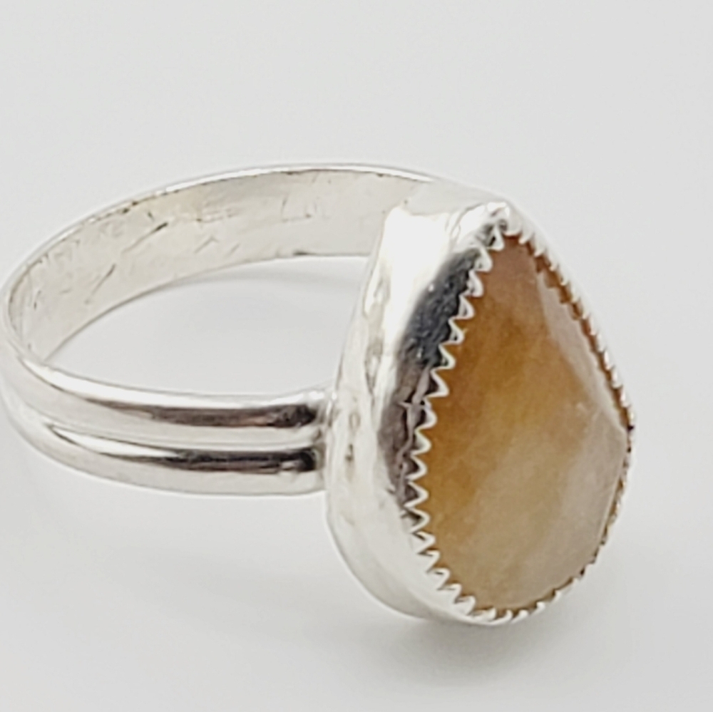 CITRINE IN A TEAR DROP SHAPE RING HANDMADE IN STERLING SILVER METAL SIZE 7.5 - Picture 2 of 5